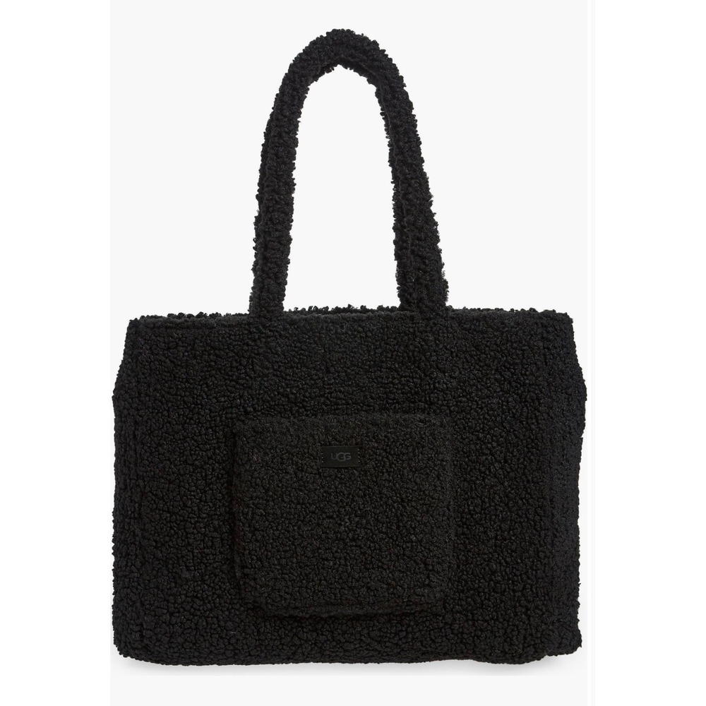 UGG Krystal Faux Fur Sherpa Tote Bag Black Large Fleece Shoulder Bag